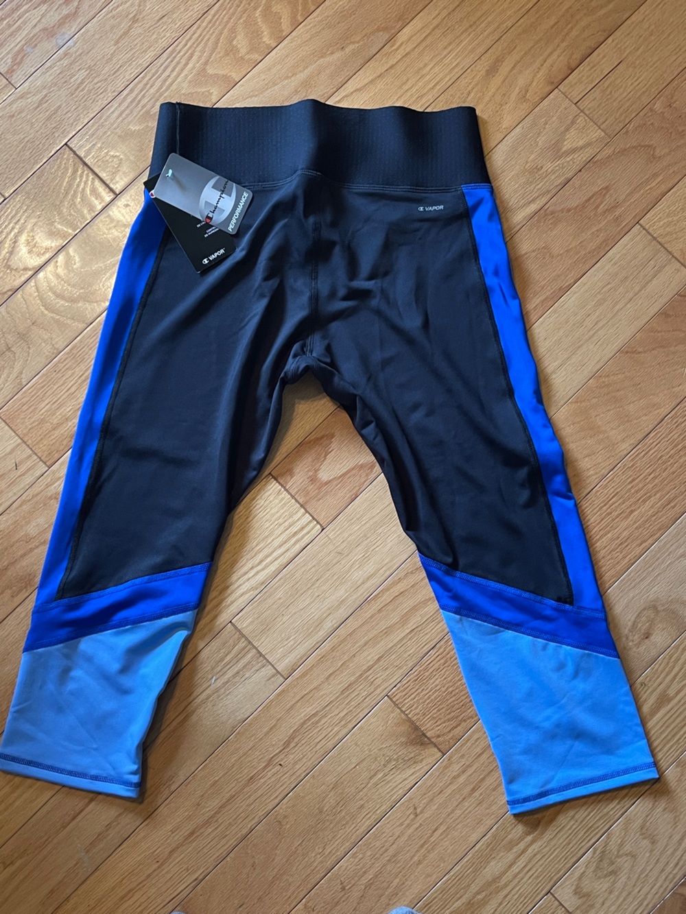 Champion Vapor Women's Colorblock Mesh Athletic Leggings Black Blue NWT MSRP $48